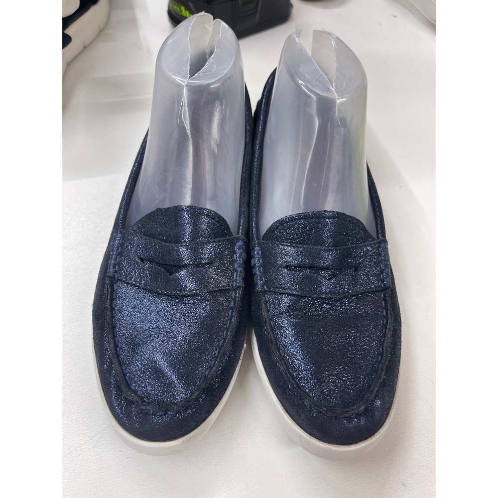 Cole Haan Pinch Weekender Navy Blue Metallic Penny Loafers W09709 Womens 7.5 B